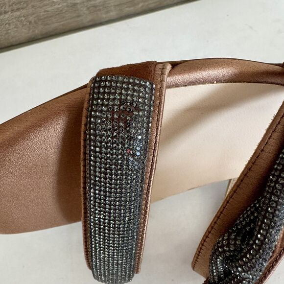 Eleventy Brown Satin w/ Gray Crystal Accent Flat Sandals Women EU 40 US 8 - 8.5 - Picture 10 of 16